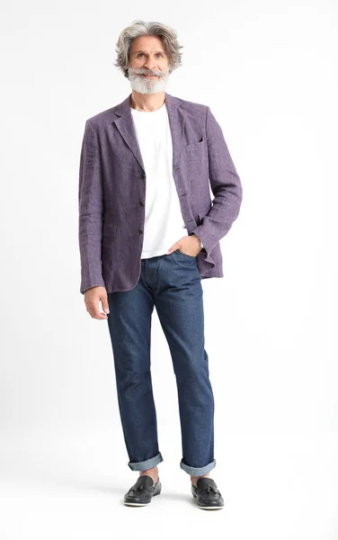 Fashionable senior man on light background — Stock Photo, Image