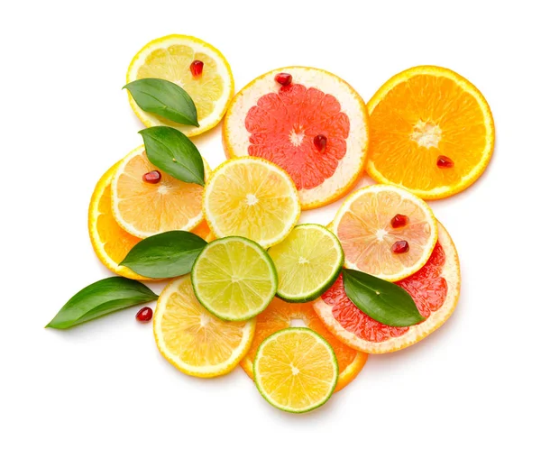 Different citrus fruits on white background — Stock Photo, Image