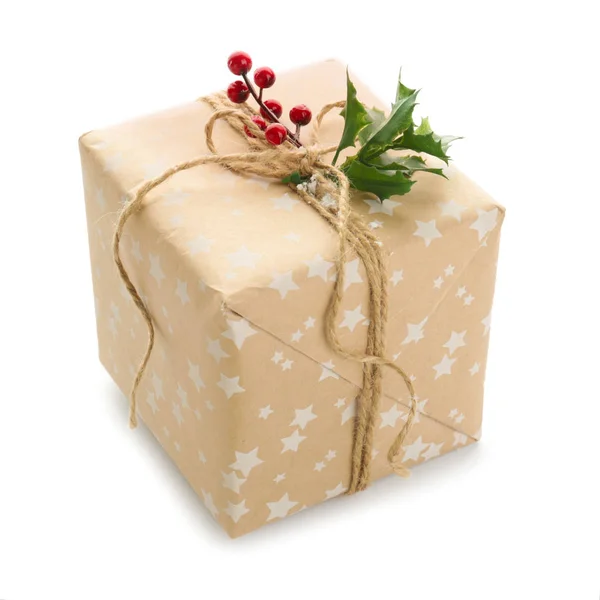 Belo presente de Natal no fundo branco — Fotografia de Stock