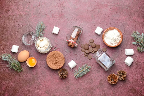 Ingredients for Christmas pie on color background — Stock Photo, Image