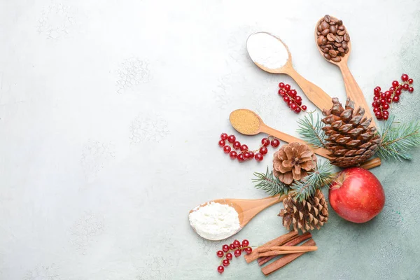 Ingredients for Christmas pie on light background — Stock Photo, Image