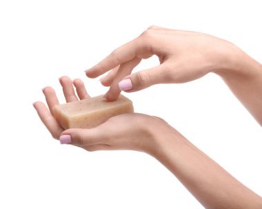 Eller sabunla beyaz arka plan üzerinde