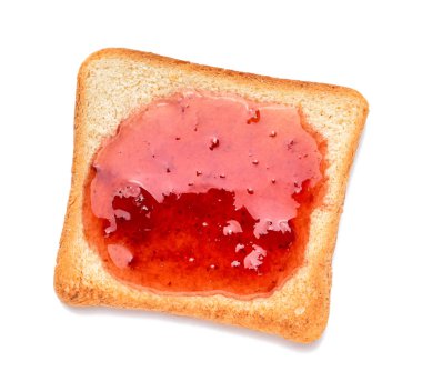 Beyaz arka planda reçel ile lezzetli tost ekmeği