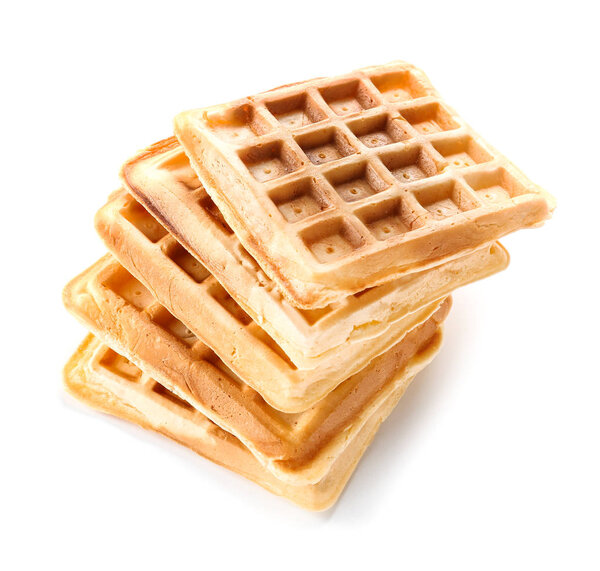 Tasty waffles on white background