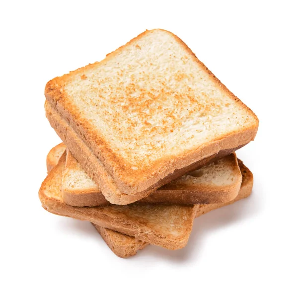 Pão torrado saboroso no fundo branco — Fotografia de Stock