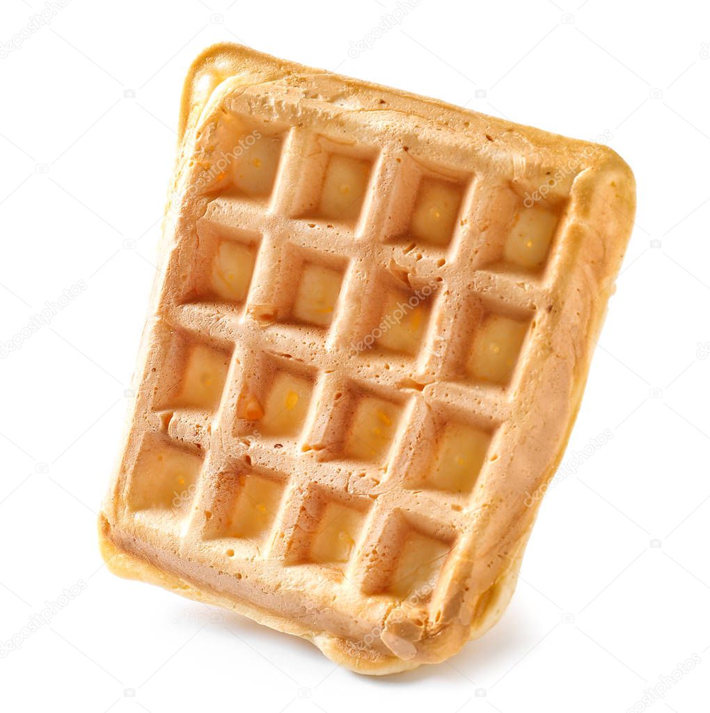 Tasty waffle on white background