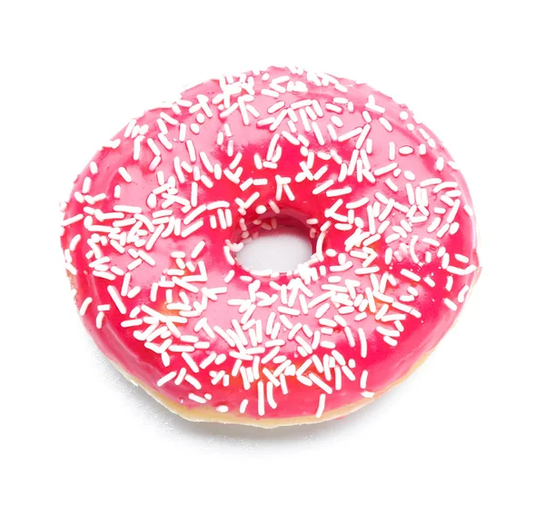 Doce saboroso donut no fundo branco — Fotografia de Stock