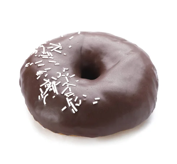 Doce saboroso donut no fundo branco — Fotografia de Stock