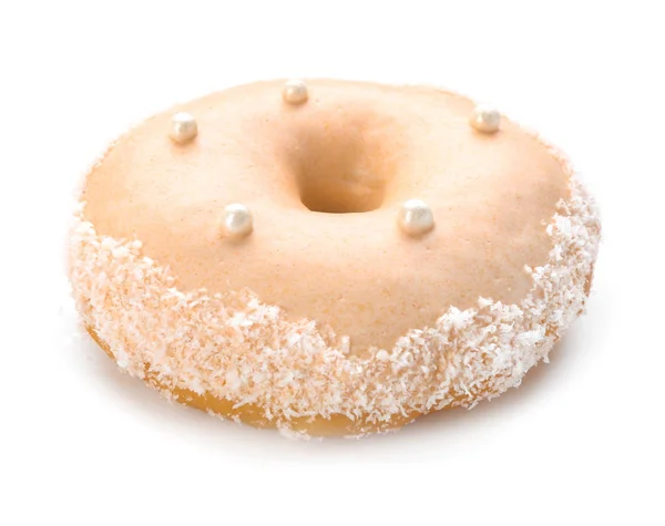 Doce saboroso donut no fundo branco — Fotografia de Stock