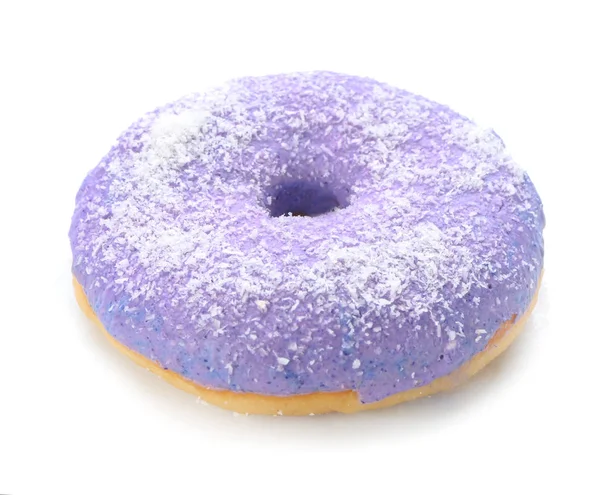 Doce saboroso donut no fundo branco — Fotografia de Stock