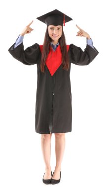 Beyaz arka plan da kadın mezun