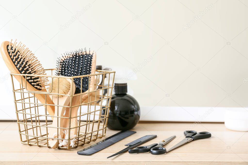 Hairdresser's tools on table in salon