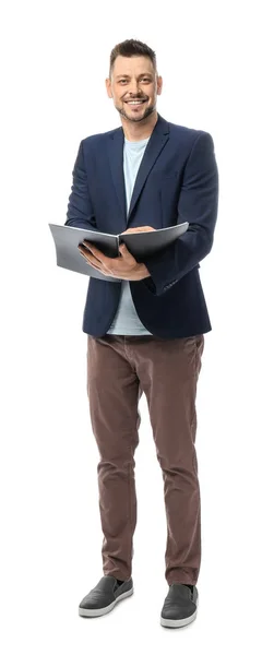 Guapo profesor masculino sobre fondo blanco — Foto de Stock