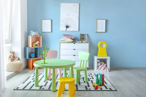 Stylish interior of modern playroom in kindergarten — Stock Photo, Image
