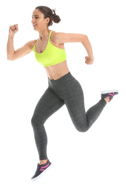 Futás sportos nő, fehér alapon — Stock Fotó