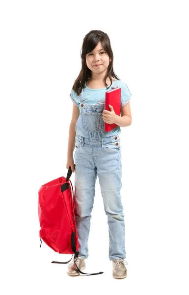 Πορτρέτο του μικρού μαθήτρια σε λευκό φόντο — Φωτογραφία Αρχείου