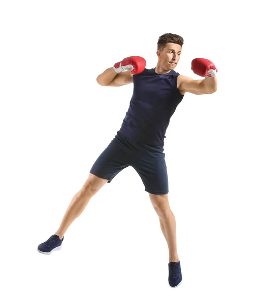 Esportivo masculino boxer no fundo branco — Fotografia de Stock