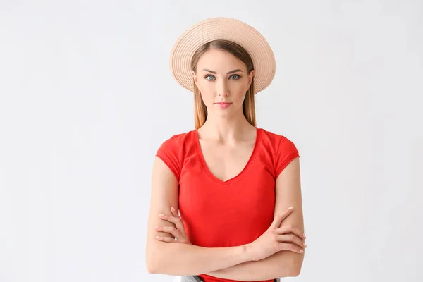 Beautiful young woman on white background — Stock Photo, Image