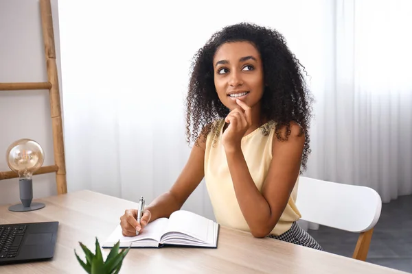 Portrait of thoughtful African-American businesswoman working in office — Stock Photo, Image