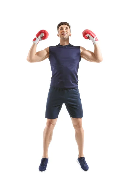 Boxer sportivo maschile su sfondo bianco — Foto Stock