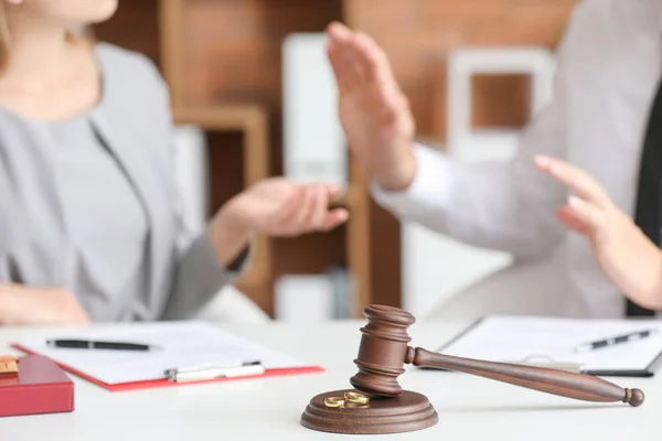 Judge's gavel on table in  office. Concept of divorce — Stock Photo, Image