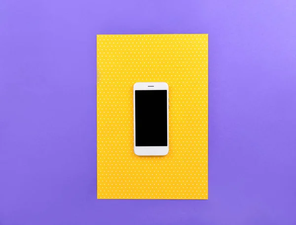 Modern mobile phone on color background — Stock Photo, Image