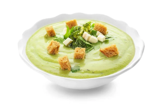 Miska smacznego brokułów Zupa krem na białym tle — Zdjęcie stockowe