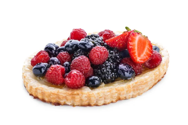 Sweet tartlet with berries on white background — Stock Photo, Image