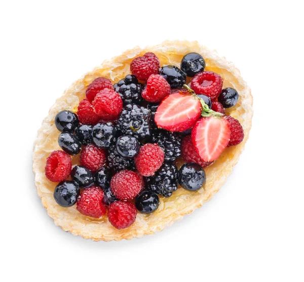 Sweet tartlet with berries on white background — Stock Photo, Image