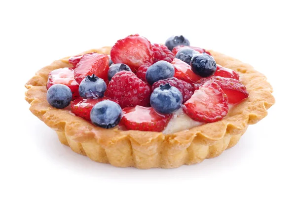 Sweet tartlet with berries on white background — Stock Photo, Image