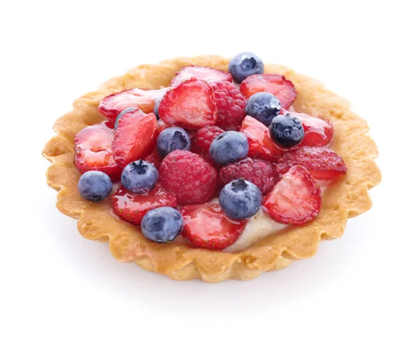 Sweet tartlet with berries on white background — Stock Photo, Image