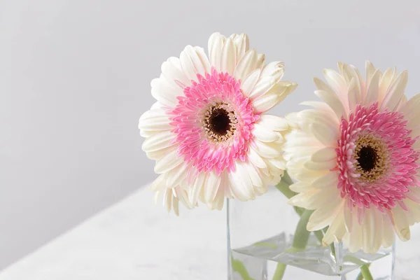 Vase with beautiful gerbera flowers on table — Stock Photo, Image