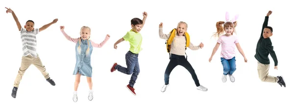 Different jumping children on white background Stock Picture