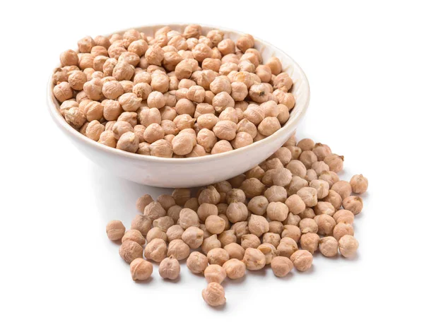 Bowl with raw chickpea on white background — Stock Photo, Image