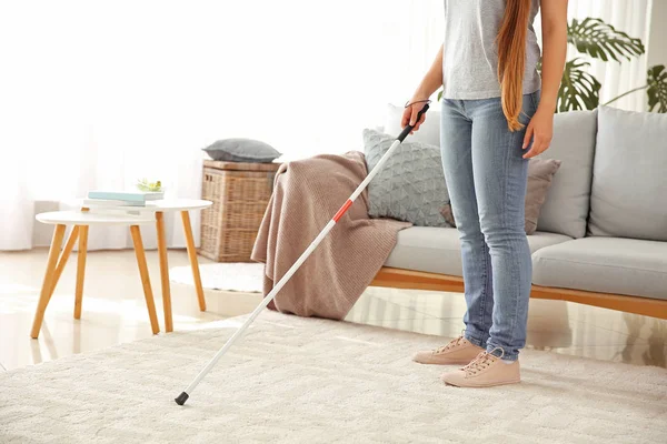 Young blind woman at home — Stock Photo, Image