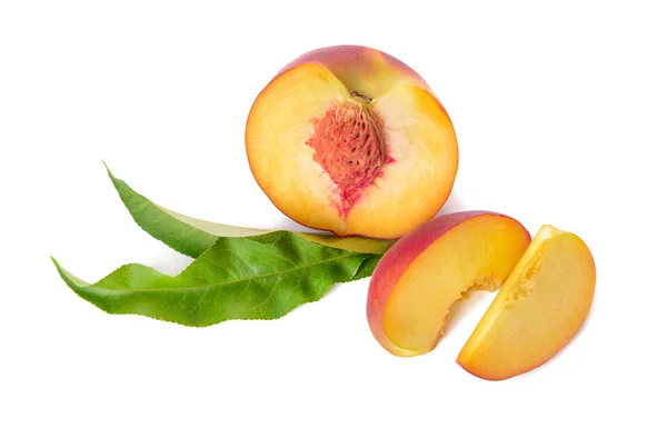 Ripe cut peach on white background — Stock Photo, Image