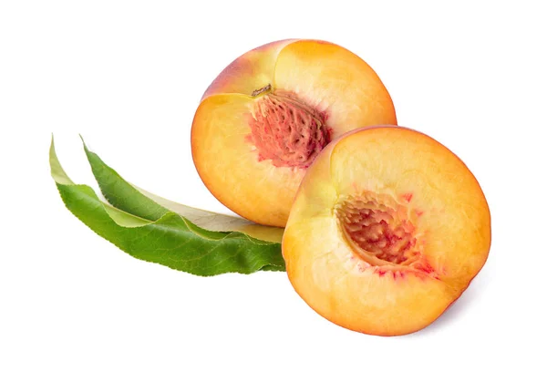 Ripe cut peach on white background — Stock Photo, Image