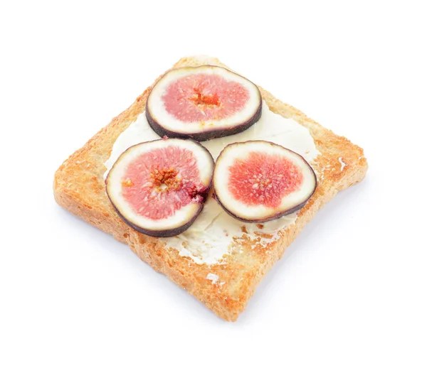 Tasty toasted bread with fig fruit on white background — Stock Photo, Image