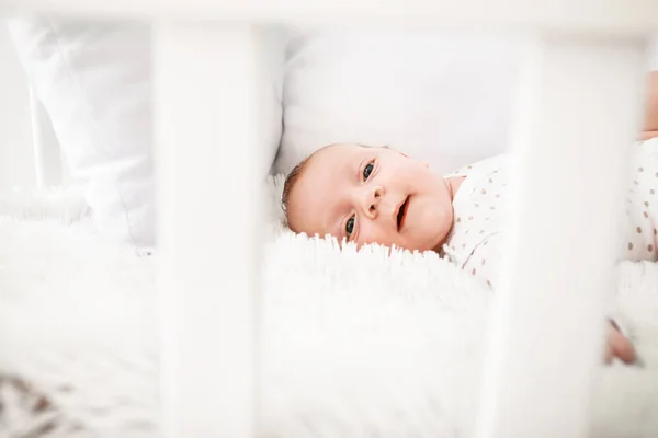 Schattige kleine baby liggend in wieg — Stockfoto