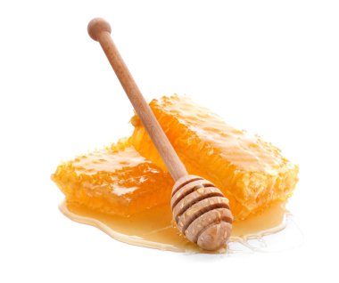 Taze bal tarak ve beyaz arka plan üzerinde dipper