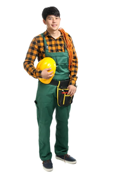 Male electrician on white background — Stock Photo, Image