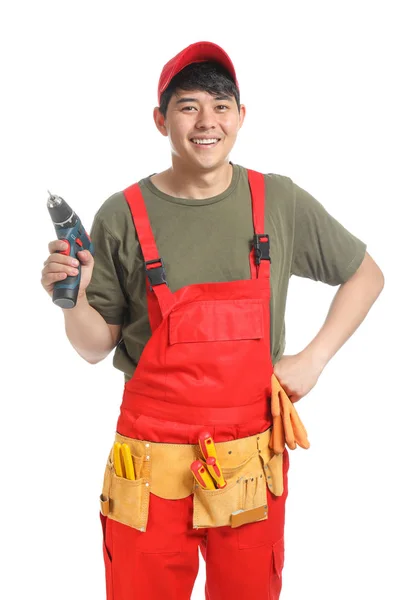 Male electrician on white background — Stock Photo, Image