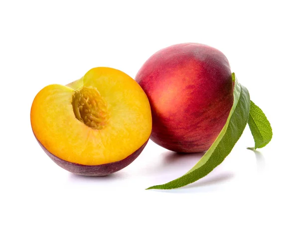 Ripe peaches on white background — Stock Photo, Image