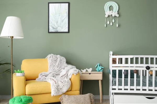 Interior of modern baby room with crib — Stock Photo, Image