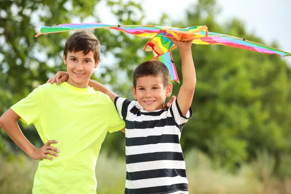 Meninos voando pipa ao ar livre — Fotografia de Stock