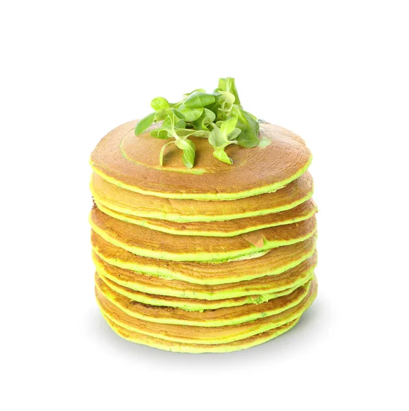 Panquecas verdes saborosas no fundo branco — Fotografia de Stock