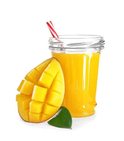 Glass of tasty mango juice on white background — Stock Photo, Image