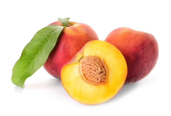 Ripe peaches on white background — Stock Photo, Image