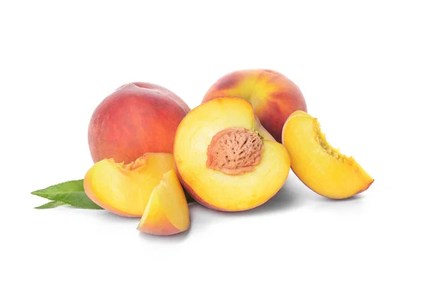 Ripe peaches on white background — Stock Photo, Image