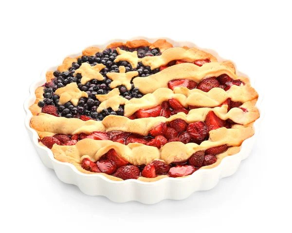 Tasty American flag pie on white background — Stock Photo, Image